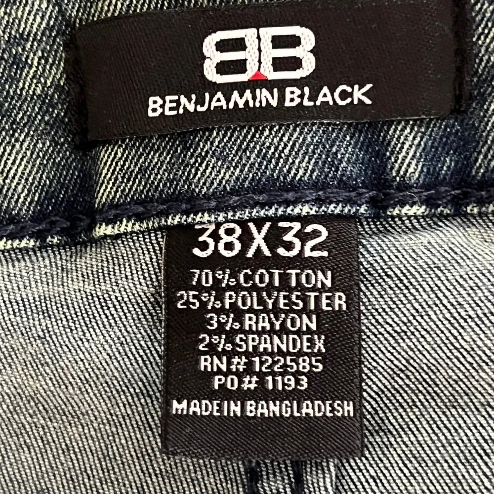 Benjamin Black Mens Jeans 38x32 Acid Wash Distressed‎ Moto Denim Flap Pocket